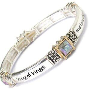 Revelation 19:16 King of Kings Ab Aurora Borealis Crytal Silver Stretch Bracelet